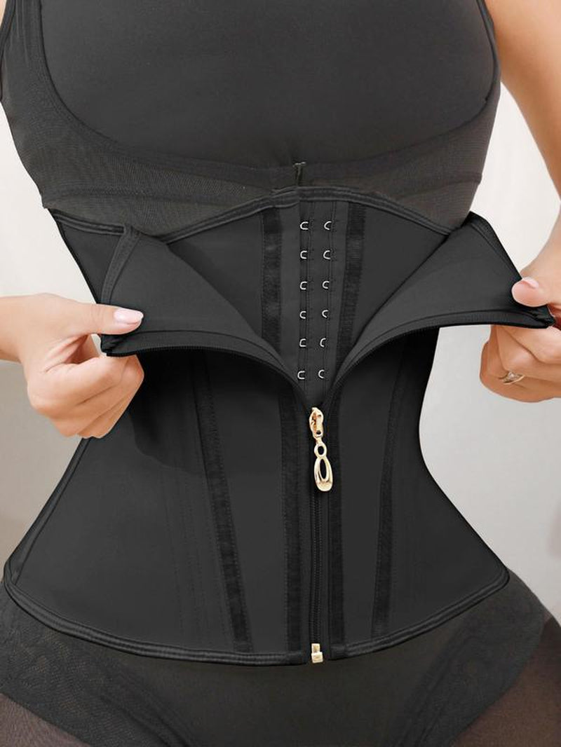 Women'S Solid Zipper Front Waist Trainer, High Stretch Tummy Control Shaper, Tummy Tuck Shaper for Postpartum Recovery, Body Shapewear, Corset Waist Trainer Shaper, Shapewear for Women, Highwaist Girdle