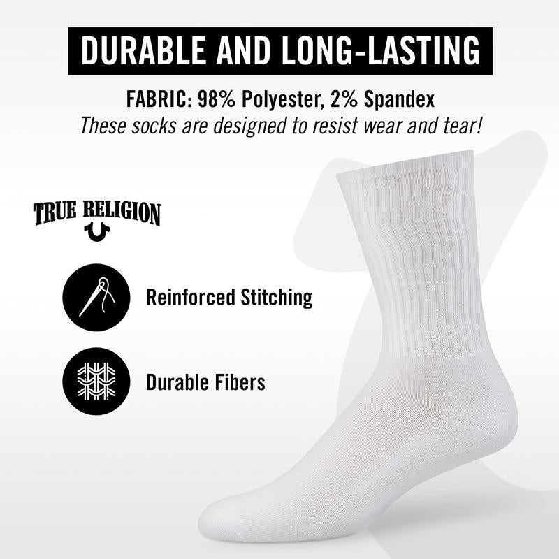 True Religion Mens Socks 8 Pairs Crew Socks for Men Premium Athletic Men'S Socks, Shoe Size 8-12