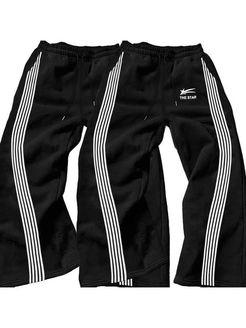 Men'S Letter & Striped Print Drawstring Waist Sweatpants, Casual Comfy Regular Fit Trousers for Fall & Winter, Pants for Men, Men'S Fall Soft Fabric Functional Pockets Bottoms for Daily Wear, Work Pants Men, Workout Clothes, Sports Pants