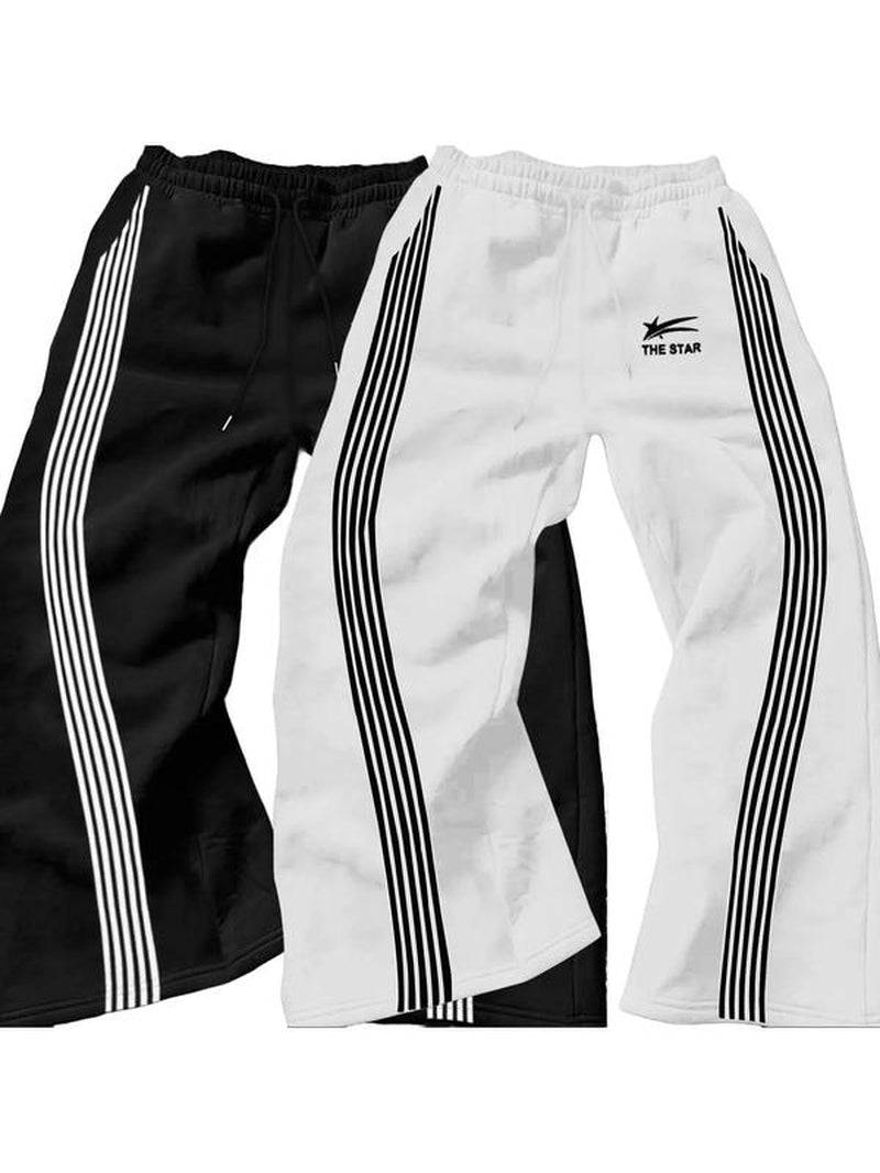 Men'S Letter & Striped Print Drawstring Waist Sweatpants, Casual Comfy Regular Fit Trousers for Fall & Winter, Pants for Men, Men'S Fall Soft Fabric Functional Pockets Bottoms for Daily Wear, Work Pants Men, Workout Clothes, Sports Pants