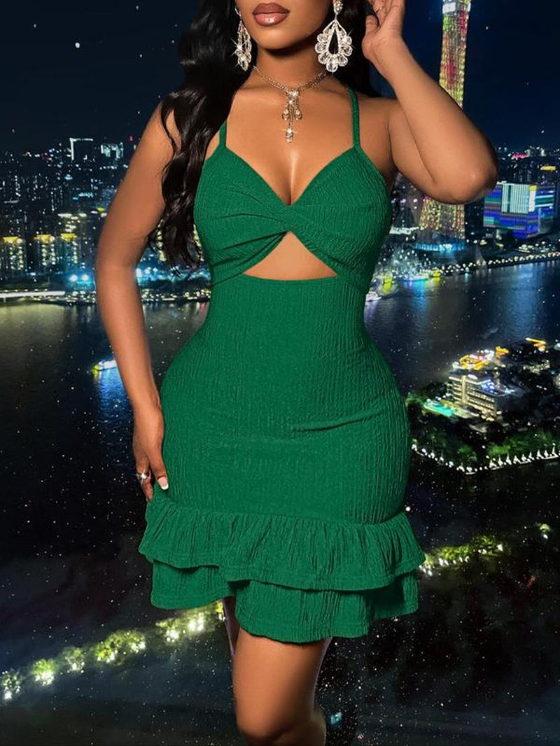 Aliling Women'S Plain Spaghetti Strap Twist Front Dress, Casual Cut Out Sleeveless Dress for Summer, Ladies Clothes for Beach Holiday, Womenswear, Sundress