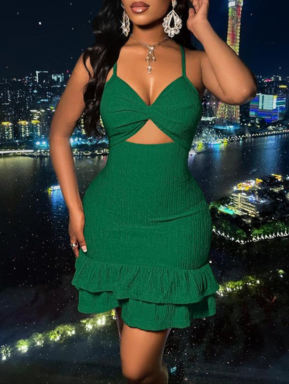 Aliling Women'S Plain Spaghetti Strap Twist Front Dress, Casual Cut Out Sleeveless Dress for Summer, Ladies Clothes for Beach Holiday, Womenswear, Sundress