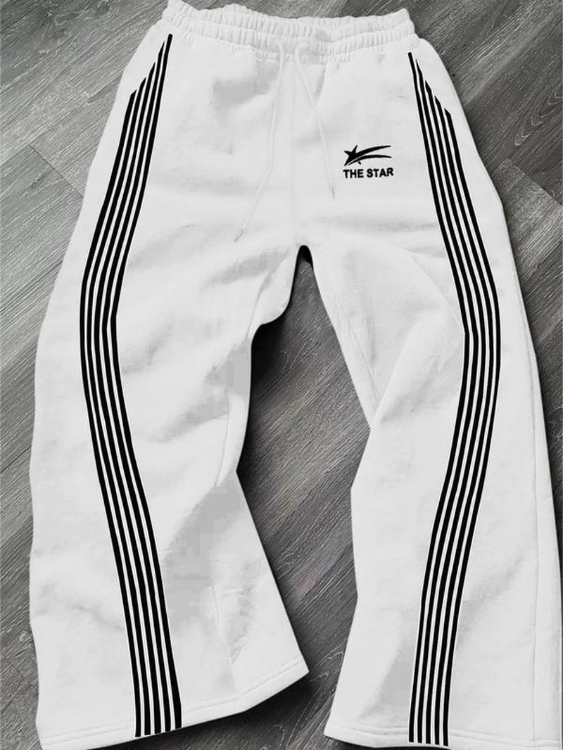 Men'S Letter & Striped Print Drawstring Waist Sweatpants, Casual Comfy Regular Fit Trousers for Fall & Winter, Pants for Men, Men'S Fall Soft Fabric Functional Pockets Bottoms for Daily Wear, Work Pants Men, Workout Clothes, Sports Pants