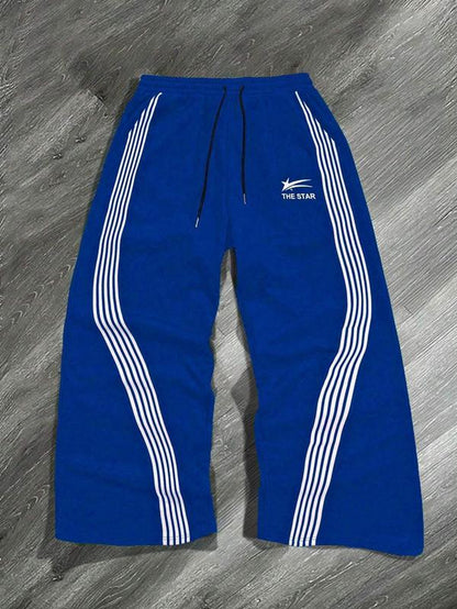 Men'S Letter & Striped Print Drawstring Waist Sweatpants, Casual Comfy Regular Fit Trousers for Fall & Winter, Pants for Men, Men'S Fall Soft Fabric Functional Pockets Bottoms for Daily Wear, Work Pants Men, Workout Clothes, Sports Pants