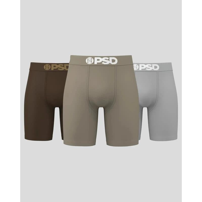 PSD Men'S Earth Tones Boxer Brief 3 Pack - Standard Length 7 Inch Inseam, Soft and Breathable Cotton Blend Stretch Fabric Menswear Basic