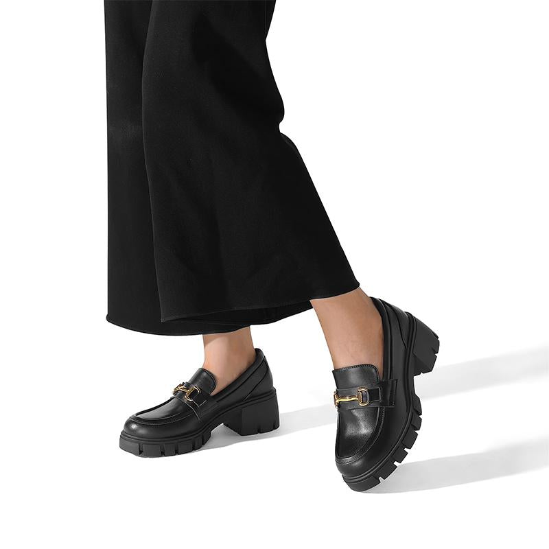 Dream Pairs Women'S round Toe Chunky Slip-On Loafers with Horse-Bit Accent for Casual Occasions