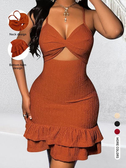 Aliling Women'S Plain Spaghetti Strap Twist Front Dress, Casual Cut Out Sleeveless Dress for Summer, Ladies Clothes for Beach Holiday, Womenswear, Sundress