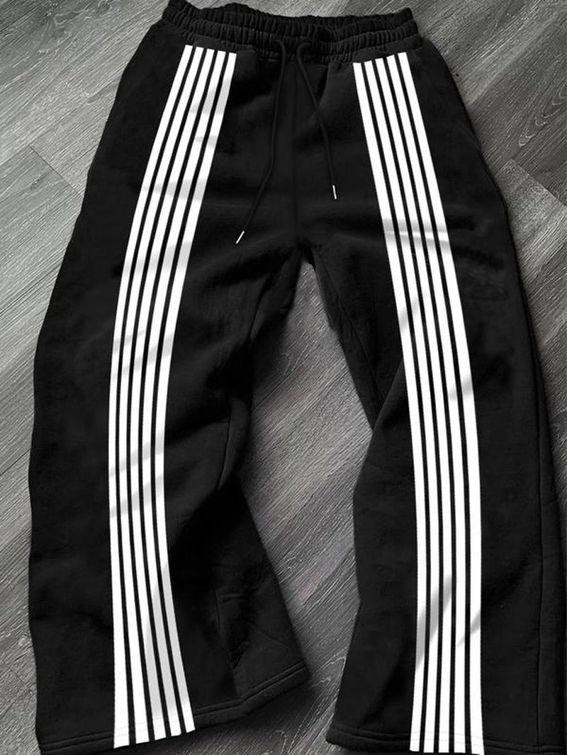 Men'S Letter & Striped Print Drawstring Waist Sweatpants, Casual Comfy Regular Fit Trousers for Fall & Winter, Pants for Men, Men'S Fall Soft Fabric Functional Pockets Bottoms for Daily Wear, Work Pants Men, Workout Clothes, Sports Pants
