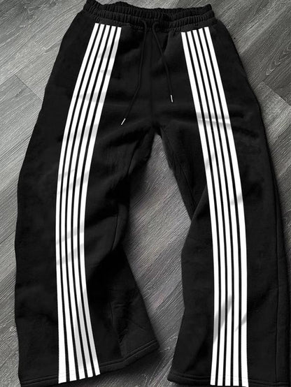Men'S Letter & Striped Print Drawstring Waist Sweatpants, Casual Comfy Regular Fit Trousers for Fall & Winter, Pants for Men, Men'S Fall Soft Fabric Functional Pockets Bottoms for Daily Wear, Work Pants Men, Workout Clothes, Sports Pants