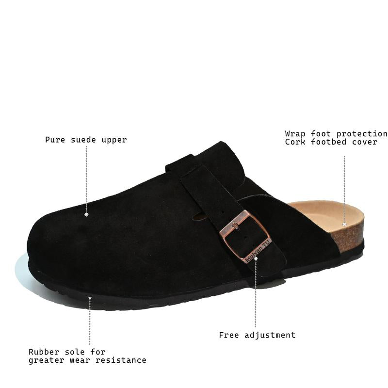 Women Men round Toe Cork Footbed Clogs Fashion Suede Shoes Slide Outdoor Slippers with Strap Adjustable Flat Buckle Clogs Retro Fashion Walking Shoes Slippers