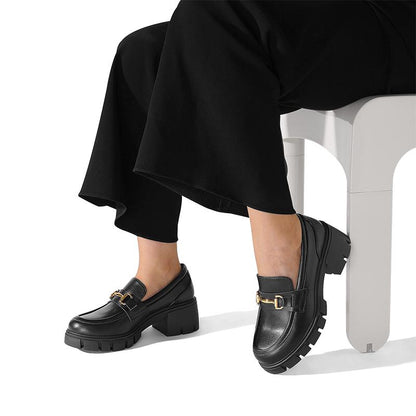 Dream Pairs Women'S round Toe Chunky Slip-On Loafers with Horse-Bit Accent for Casual Occasions