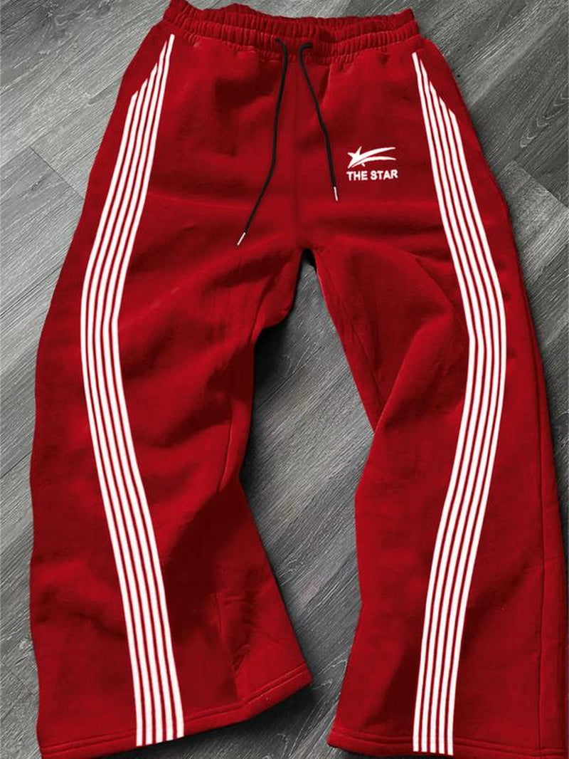 Men'S Letter & Striped Print Drawstring Waist Sweatpants, Casual Comfy Regular Fit Trousers for Fall & Winter, Pants for Men, Men'S Fall Soft Fabric Functional Pockets Bottoms for Daily Wear, Work Pants Men, Workout Clothes, Sports Pants