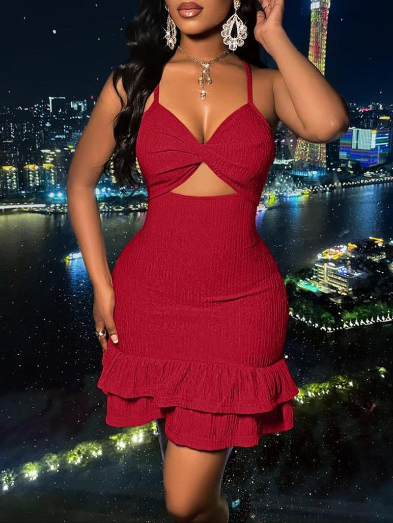 Aliling Women'S Plain Spaghetti Strap Twist Front Dress, Casual Cut Out Sleeveless Dress for Summer, Ladies Clothes for Beach Holiday, Womenswear, Sundress