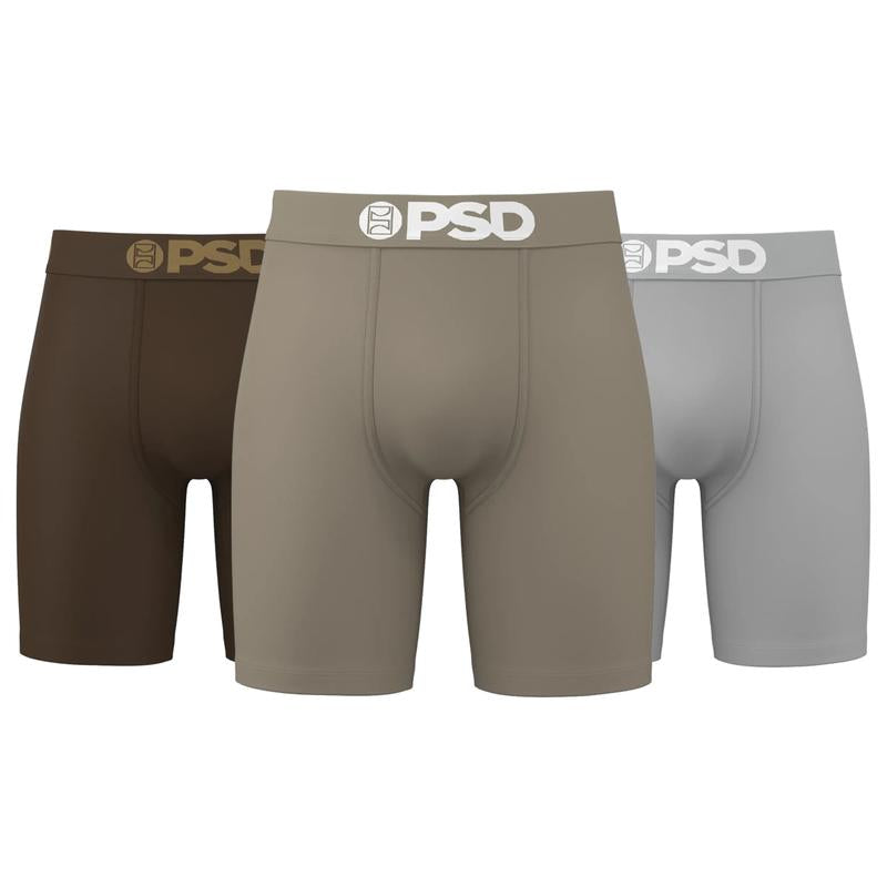 PSD Men'S Earth Tones Boxer Brief 3 Pack - Standard Length 7 Inch Inseam, Soft and Breathable Cotton Blend Stretch Fabric Menswear Basic