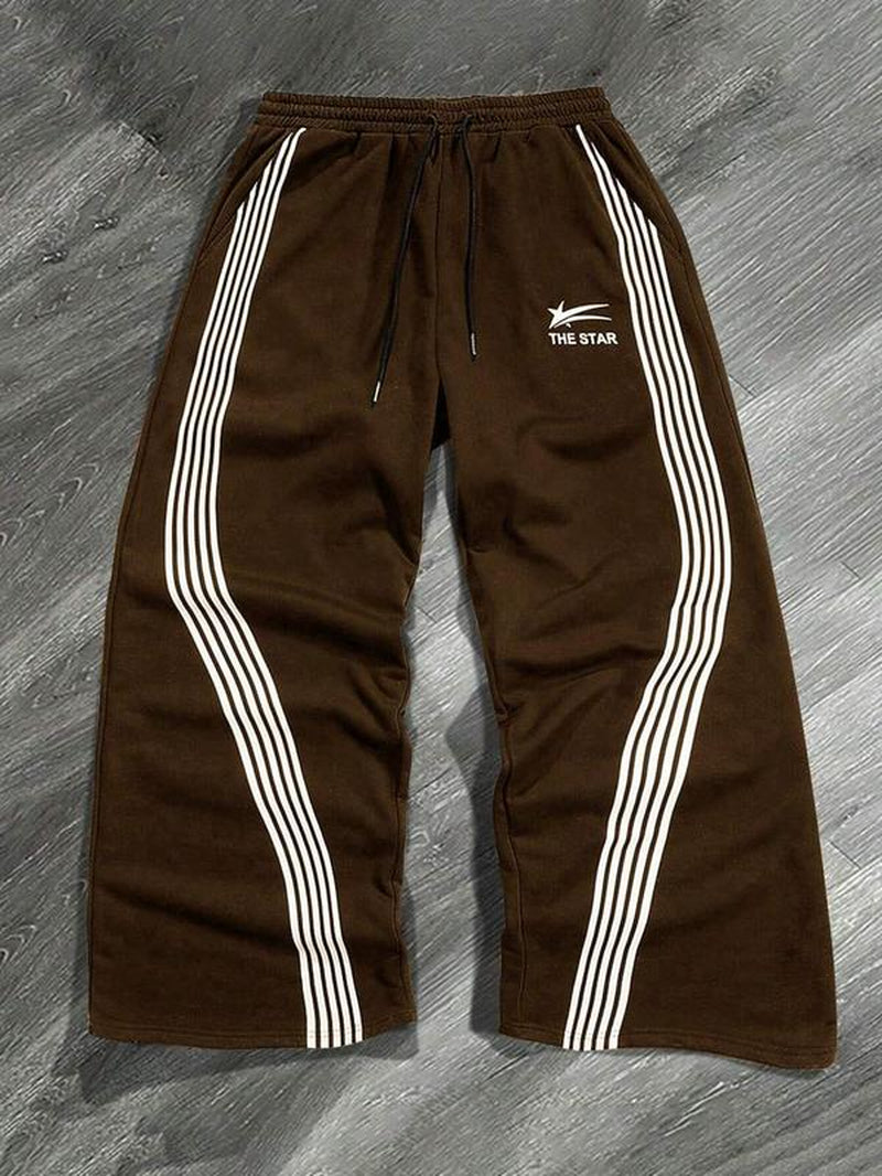Men'S Letter & Striped Print Drawstring Waist Sweatpants, Casual Comfy Regular Fit Trousers for Fall & Winter, Pants for Men, Men'S Fall Soft Fabric Functional Pockets Bottoms for Daily Wear, Work Pants Men, Workout Clothes, Sports Pants