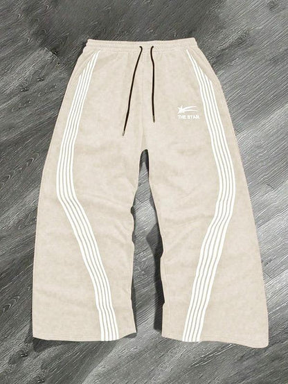 Men'S Letter & Striped Print Drawstring Waist Sweatpants, Casual Comfy Regular Fit Trousers for Fall & Winter, Pants for Men, Men'S Fall Soft Fabric Functional Pockets Bottoms for Daily Wear, Work Pants Men, Workout Clothes, Sports Pants
