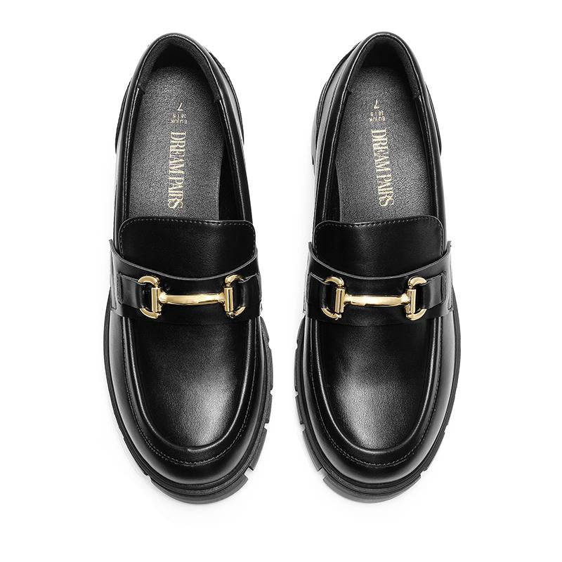 Dream Pairs Women'S round Toe Chunky Slip-On Loafers with Horse-Bit Accent for Casual Occasions