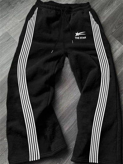 Men'S Letter & Striped Print Drawstring Waist Sweatpants, Casual Comfy Regular Fit Trousers for Fall & Winter, Pants for Men, Men'S Fall Soft Fabric Functional Pockets Bottoms for Daily Wear, Work Pants Men, Workout Clothes, Sports Pants