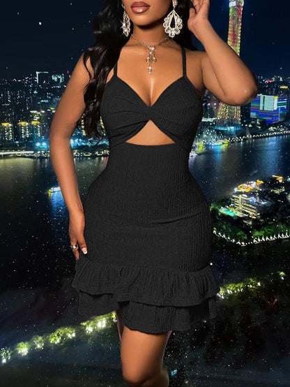 Aliling Women'S Plain Spaghetti Strap Twist Front Dress, Casual Cut Out Sleeveless Dress for Summer, Ladies Clothes for Beach Holiday, Womenswear, Sundress