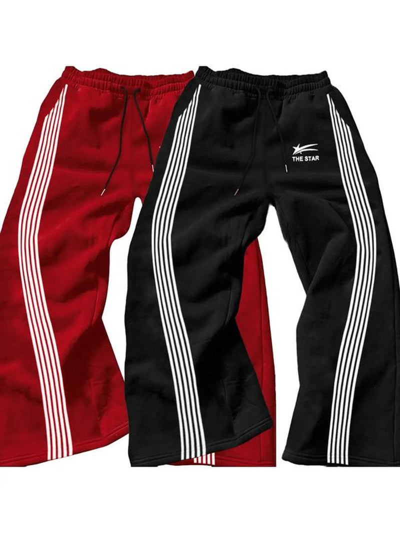 Men'S Letter & Striped Print Drawstring Waist Sweatpants, Casual Comfy Regular Fit Trousers for Fall & Winter, Pants for Men, Men'S Fall Soft Fabric Functional Pockets Bottoms for Daily Wear, Work Pants Men, Workout Clothes, Sports Pants