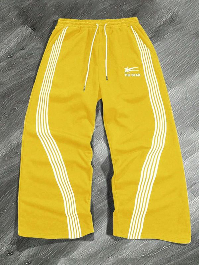 Men'S Letter & Striped Print Drawstring Waist Sweatpants, Casual Comfy Regular Fit Trousers for Fall & Winter, Pants for Men, Men'S Fall Soft Fabric Functional Pockets Bottoms for Daily Wear, Work Pants Men, Workout Clothes, Sports Pants