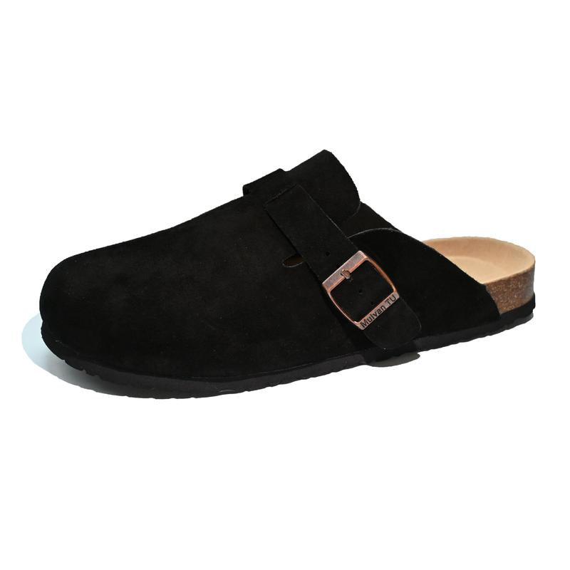 Women Men round Toe Cork Footbed Clogs Fashion Suede Shoes Slide Outdoor Slippers with Strap Adjustable Flat Buckle Clogs Retro Fashion Walking Shoes Slippers