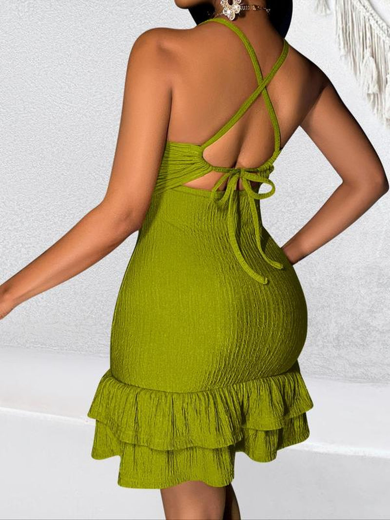 Aliling Women'S Plain Spaghetti Strap Twist Front Dress, Casual Cut Out Sleeveless Dress for Summer, Ladies Clothes for Beach Holiday, Womenswear, Sundress